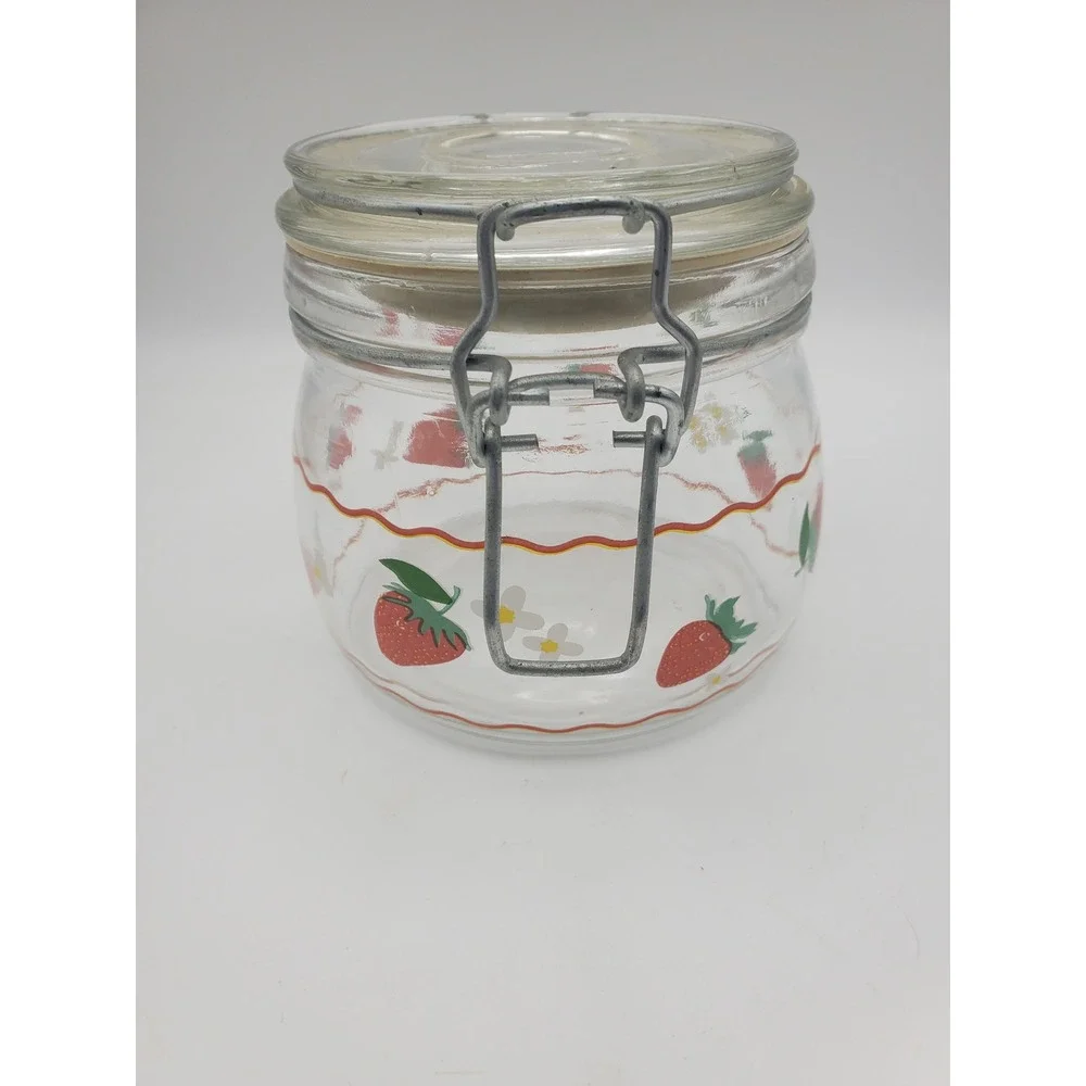 Vtg 1970s / 1980s Cottagecore Strawberry Hermetic Pint Canning Jar